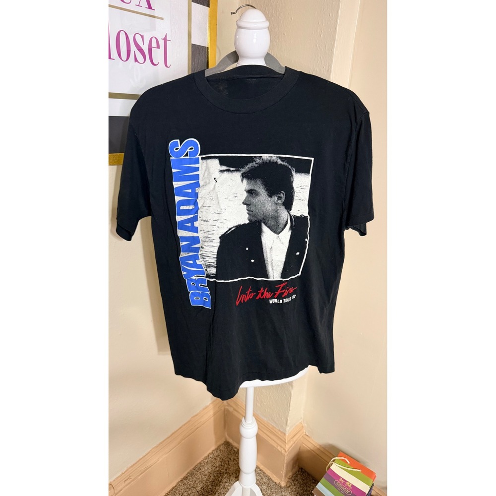 Vintage Bryan Adams Into the‎ Fire World Tour 87 T-Shirt Black Rock Concert Tee